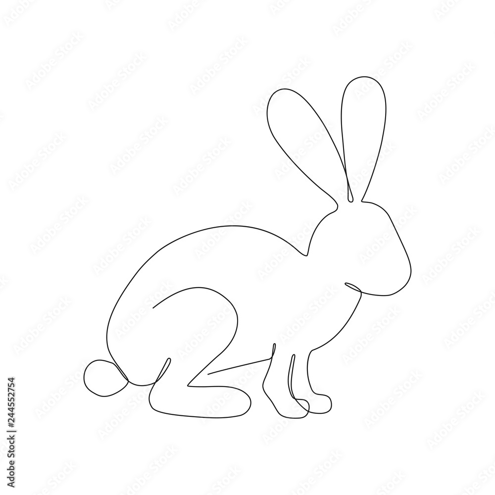Poster rabbit one line. continuous line drawing hare. hand-drawn minimalist bunny. vector illustration.