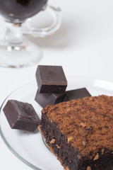 piece of chocolat cake with chocolat. close up