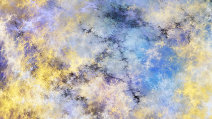 Abstract blue and yellow fantastic clouds. Colorful fractal background. Digital art. 3d rendering.