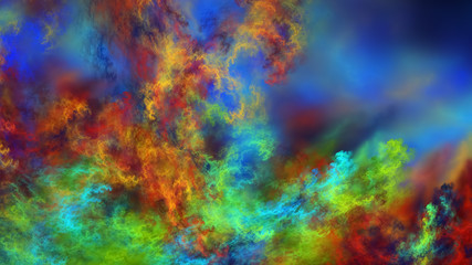 Fototapeta na wymiar Abstract surreal blue, green and red clouds. Expressive brush strokes. Fantastic fractal background. 3d rendering.
