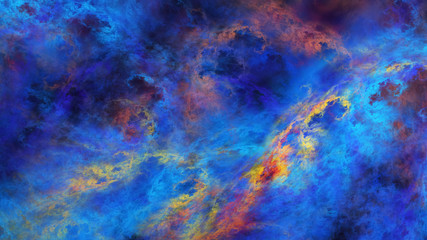 Naklejka na ściany i meble Abstract surreal blue and red clouds. Expressive brush strokes. Fantastic fractal background. 3d rendering.