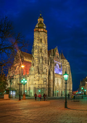 Fototapeta na wymiar Scenic nightscape of St. Elisabeth cathedral in Kosice, Slovakia