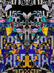Grunge symmetric background in futuristic baroque style