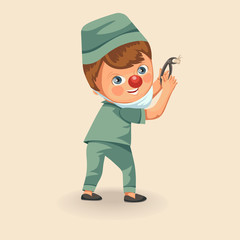 Cartoon dentist with dental forceps poster