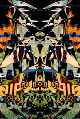 Grunge symmetric background in futuristic baroque explosion