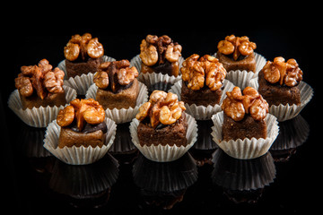 big group of useful organic handmade candies with walnut