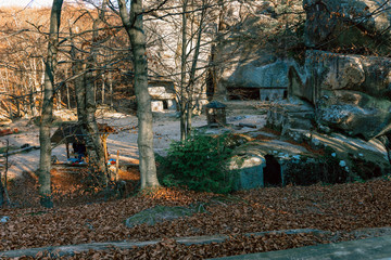 Dovbush Rocks Ukraine landscaped photos of autumn, trees without leaves