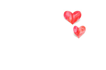 Watercolor hearts.  Love concept for mother's day and valentine's day.  Top view. Copy space