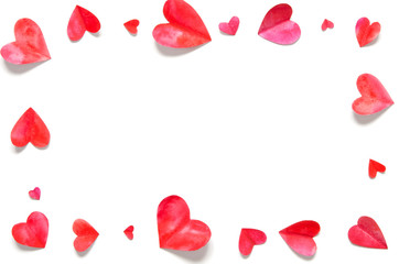 Watercolor hearts.  Love concept for mother's day and valentine's day.  Top view. Copy space