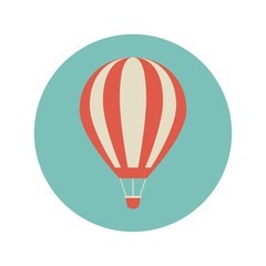 Fototapeta premium Red retro hot air balloon in the turquoise circle. Flat cartoon icon isolated on white.