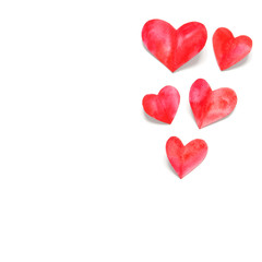 Watercolor hearts.  Love concept for mother's day and valentine's day.  Top view. Copy space