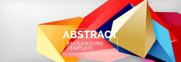 Bright colorful triangular poly 3d composition, abstract geometric background, minimal design, polygonal futuristic poster template