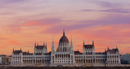 Naklejka premium Hungary, Budapest Parliament view from Danube river 