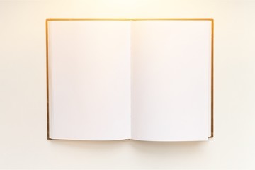 Blank open book on white background