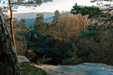 Dovbush Rocks Ukraine landscaped photos of autumn, trees without leaves