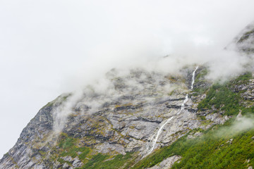 Jostedalsbreen glacier falls from mountain