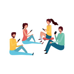 group of people with smartphone avatar character