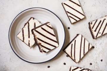 Cheesecake brownies, selective focus