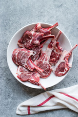 Raw Frozen Bloody Lamb Chops Meat in Plate