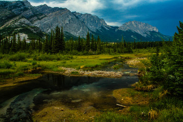 Ponds and mountains of Many Springs, bow Valley Provincial Park, Alberta, Canada