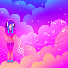 Music girl on the cloud
