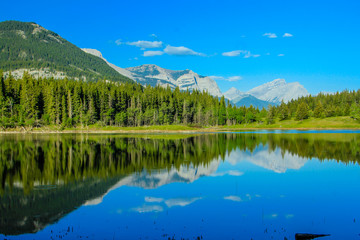 Summer refelcted in Middle Lake, Bow Valley Provincial Park, Alberta, Canada