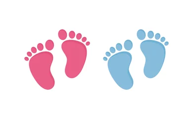 Fototapeten Baby footsteps vector illustration set - pairs of pink and blue footprints in flat style. © Yuliia Osadcha