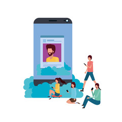 group of people with instant photo of man character