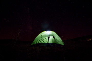 Long exposure of tent camp