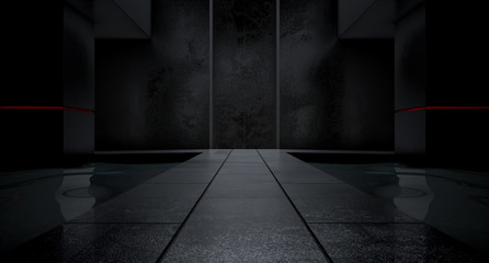 Modern hall long corridor with concrete floor and pool. Futuristic Big space background for product display. 3d render.