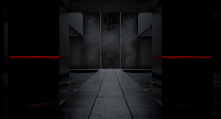 Abstract big space interior hall way with long corridor. Futuristic modern background. 3d rendering.