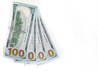 several 100 dollar bills on a white background