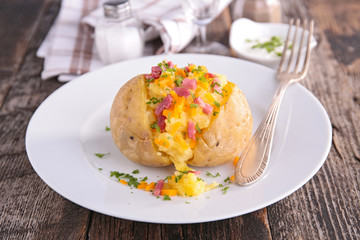 baked potato and ham and cheese
