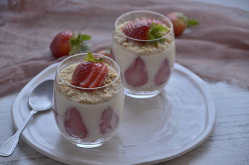 dessert with strawberries and cream