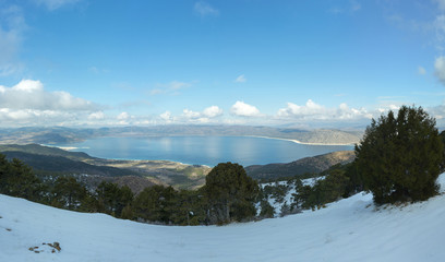 Aerial view of Lake Salda in the southern province of Burdur’s Yeşilova district has been...