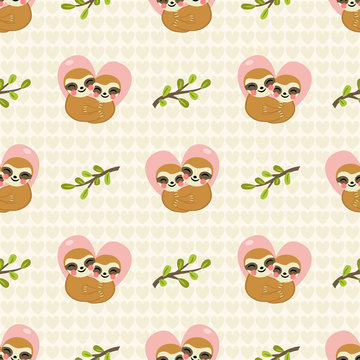 Seamless Pattern Couple Sloth