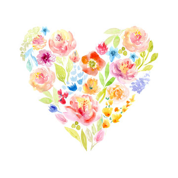 Watercolor Set Flower Hearts Valentines Day Stock Illustration 2248610949