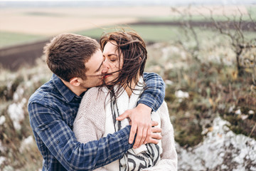 Fototapeta premium Romantic happy couple enjoy spending time together outdoor.