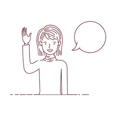 young woman with speech bubble avatar character