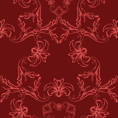 Seamless pattern with red damask ornament.Vector illustration. Vector illustration