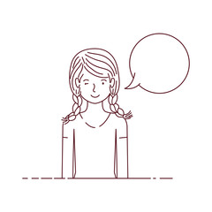 young woman with speech bubble avatar character