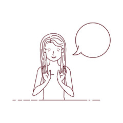 young woman with speech bubble avatar character