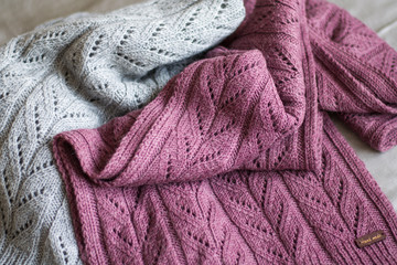 Knitted burgundy and gray scarves