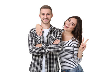 Beautiful young couple isolated on white background