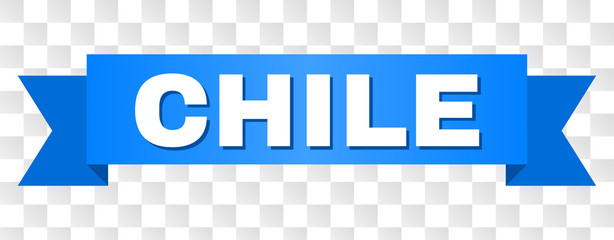CHILE text on a ribbon. Designed with white title and blue stripe. Vector banner with CHILE tag on a transparent background.