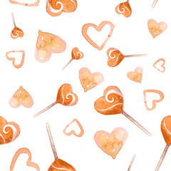seamless texture. St. Valentine's Day. candy lollipops. a heart. love. watercolor