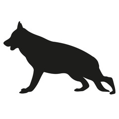 Black silhouette of a dog on a white background. German Shepherd. Vector illustration.