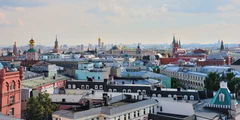View over central Moscow from the rooftop of the Central Children's Store on Lubyanka in Moscow, Russia