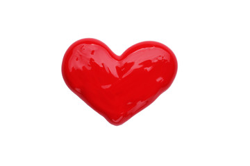 Red heart painted by watercolor on white background