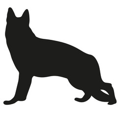 Black silhouette of a dog on a white background. German Shepherd. Vector illustration.